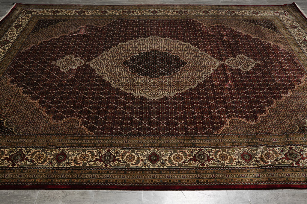 Decorative rug with intricate patterns on a plain background