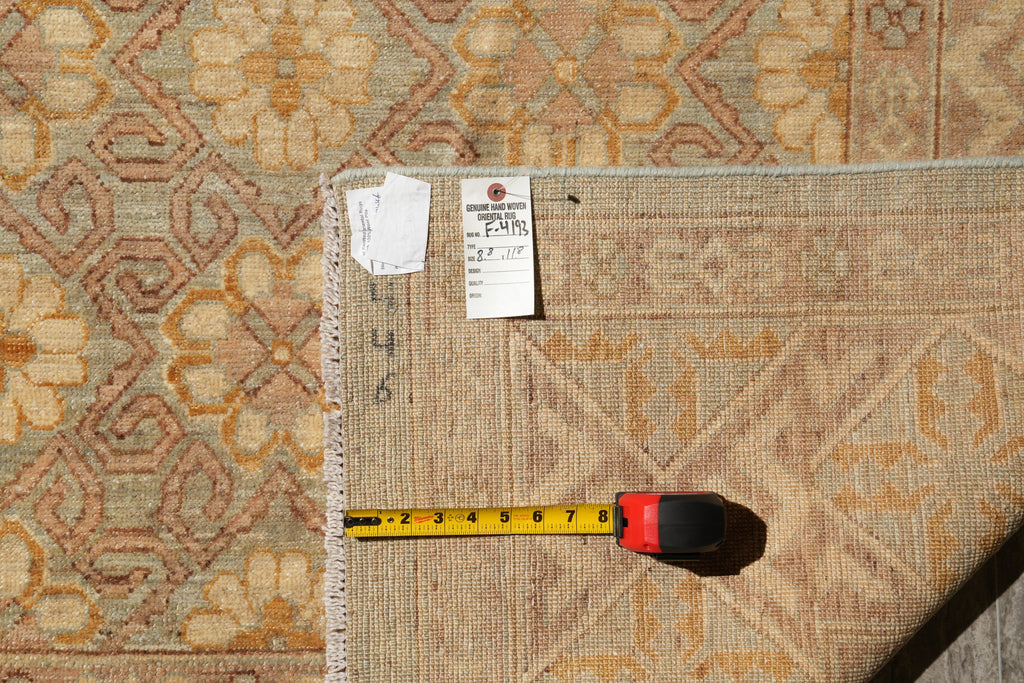 8.8 x 11.8 New Chobi Peshawar Zigler Carpet Green Gold Brown #F-4193