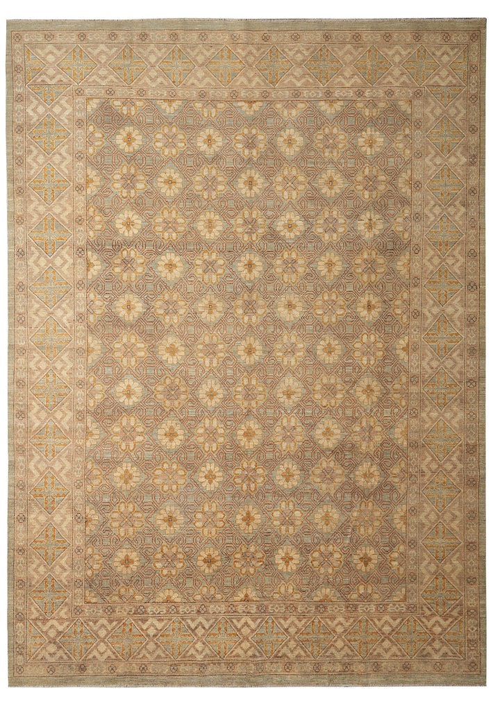 8.8 x 11.8 New Chobi Peshawar Zigler Carpet Green Gold Brown