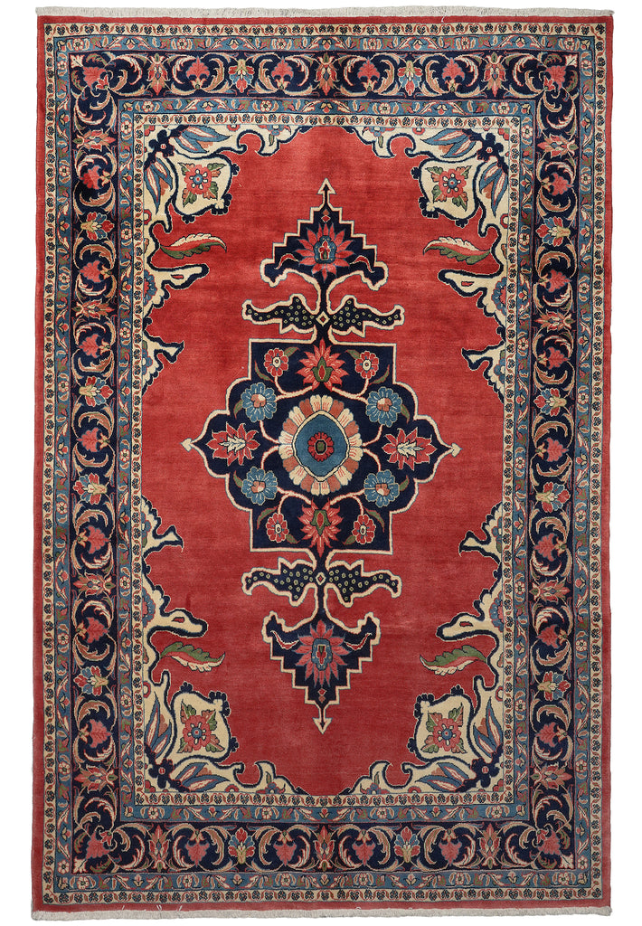 7 x 10.8 Persian Sarouk Rug Coral Red 72410