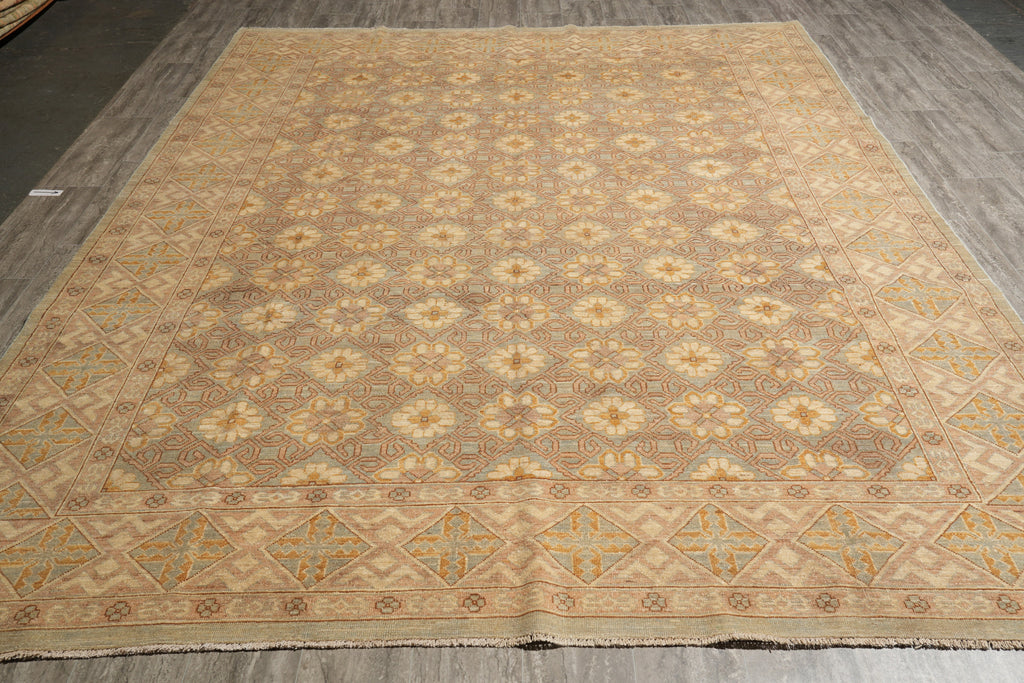8.8 x 11.8 New Chobi Peshawar Zigler Carpet Green Gold Brown