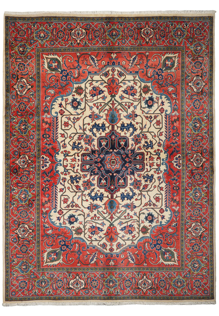 7 x 8.8 Ivory Fine Persian Lilihan Sarouk Rug 72370