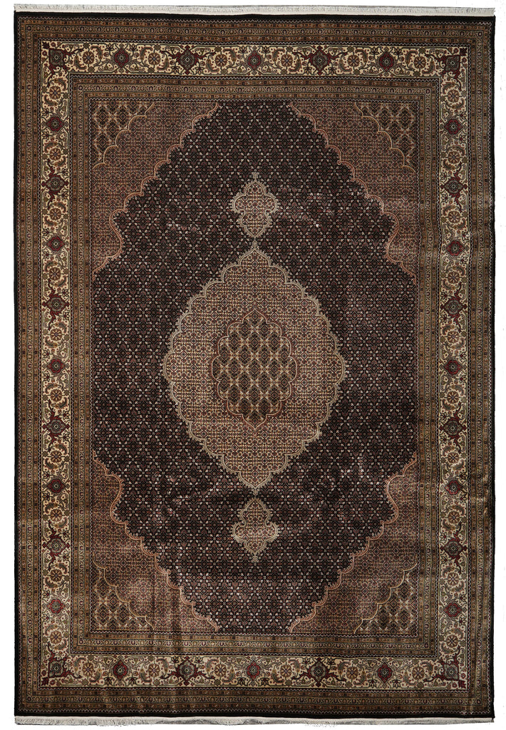 Decorative rug with intricate patterns on a plain background