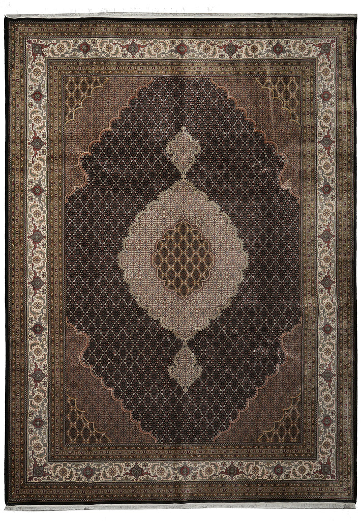 Decorative rug with intricate patterns on a plain background
