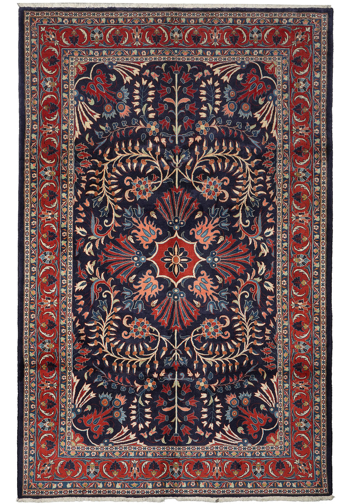6.9 x 10 Navy Blue Fine Persian Lilihan Sarouk Rug 72369