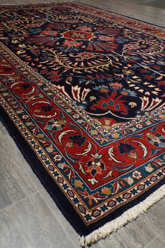 6.9 x 10 Navy Blue Fine Persian Lilihan Sarouk Rug 72369