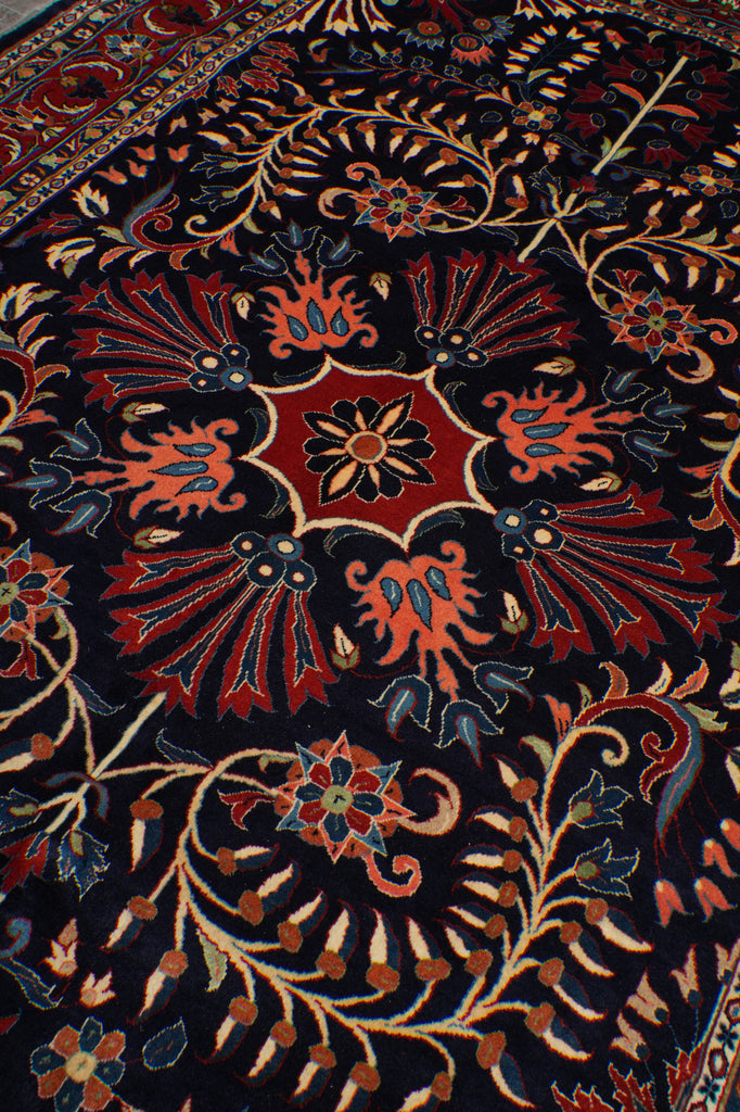 6.9 x 10 Navy Blue Fine Persian Lilihan Sarouk Rug 72369