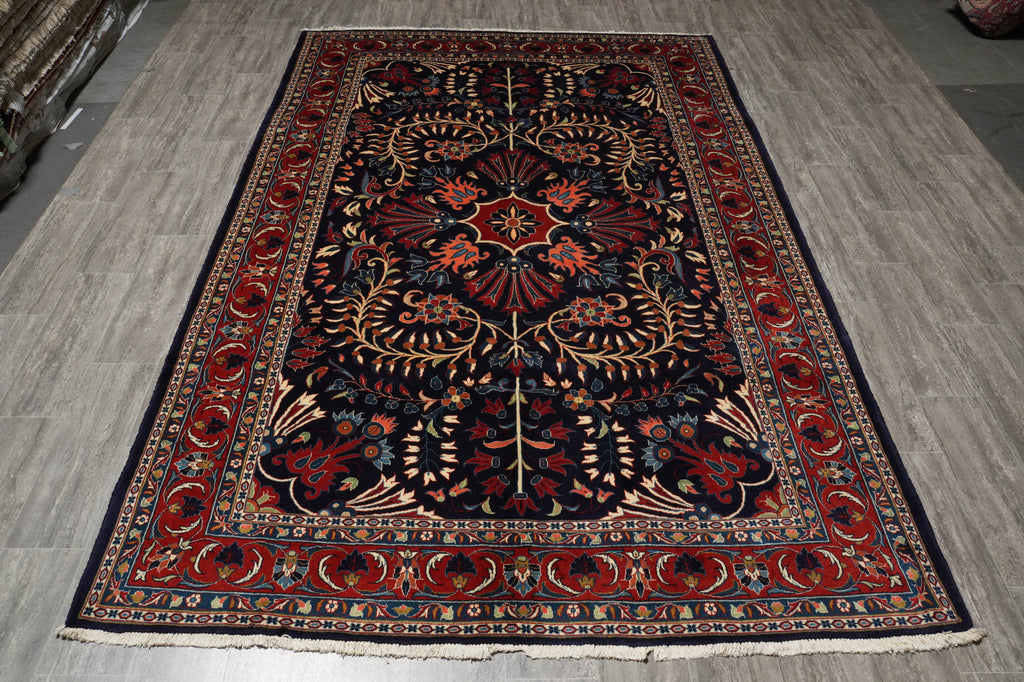 6.9 x 10 Navy Blue Fine Persian Lilihan Sarouk Rug 72369