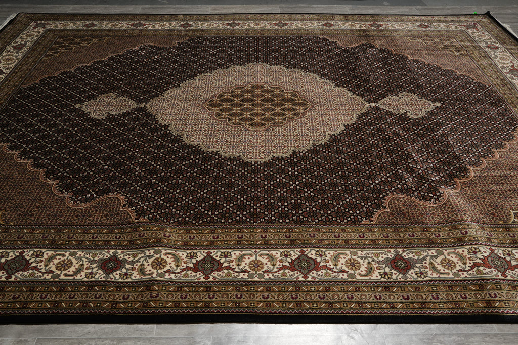 Decorative rug with intricate patterns on a plain background