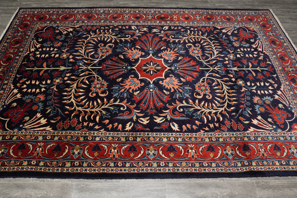 6.9 x 10 Navy Blue Fine Persian Lilihan Sarouk Rug 72369