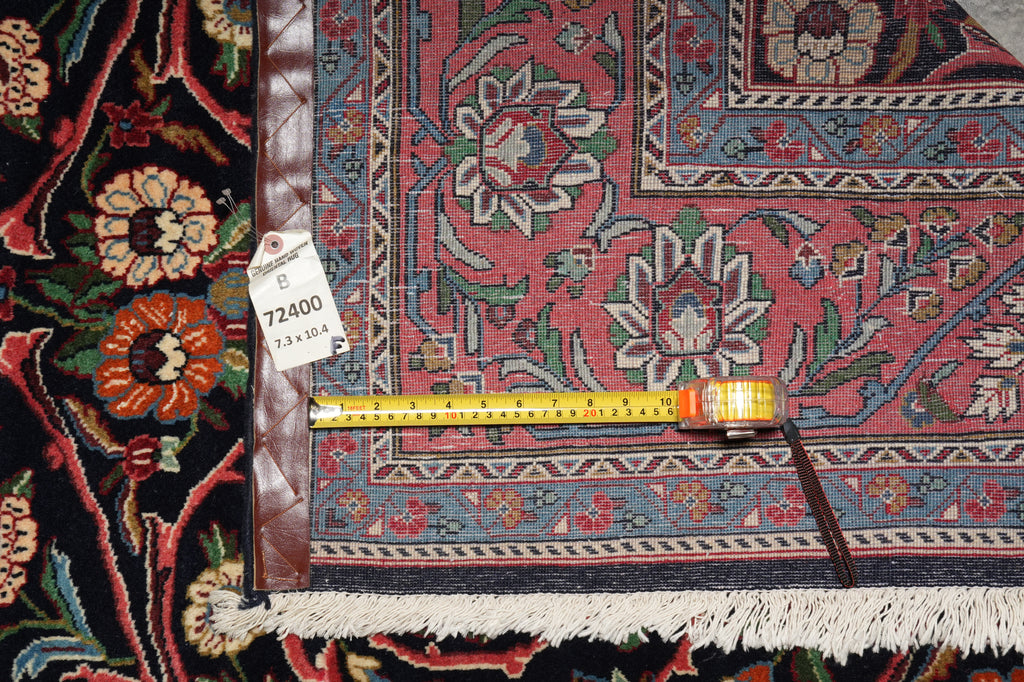 7.3 x 10.4 Midnight Blue Pink Fine Persian Sarouk Rug 72400