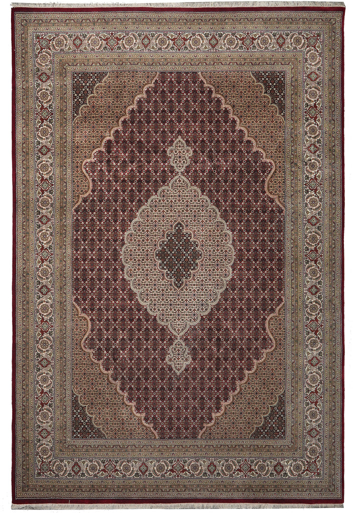 Decorative rug with intricate patterns on a plain background