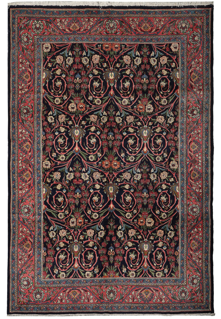 7.3 x 10.4 Midnight Blue Pink Fine Persian Sarouk Rug 72400