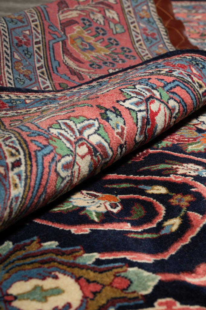 7.3 x 10.4 Midnight Blue Pink Fine Persian Sarouk Rug 72400