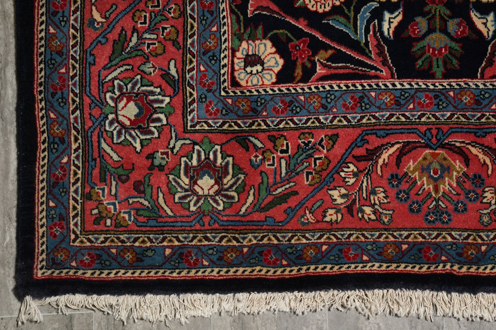 7.3 x 10.4 Midnight Blue Pink Fine Persian Sarouk Rug 72400