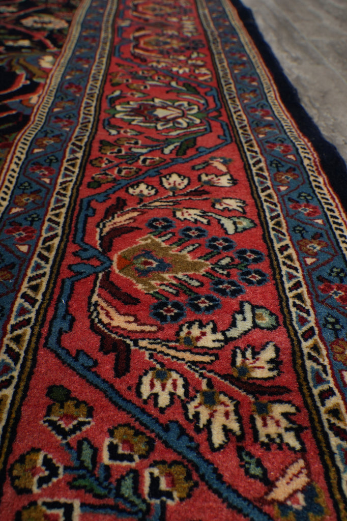 7.3 x 10.4 Midnight Blue Pink Fine Persian Sarouk Rug 72400