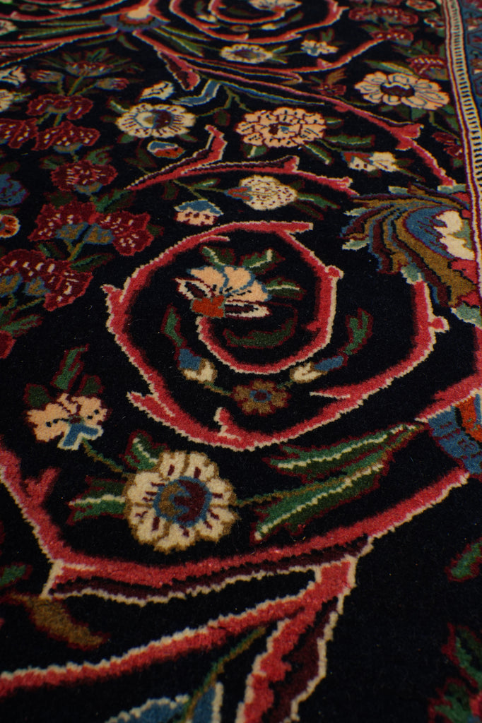 7.3 x 10.4 Midnight Blue Pink Fine Persian Sarouk Rug 72400