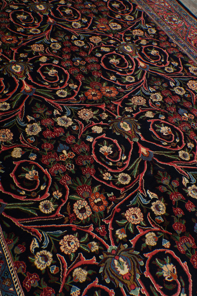 7.3 x 10.4 Midnight Blue Pink Fine Persian Sarouk Rug 72400