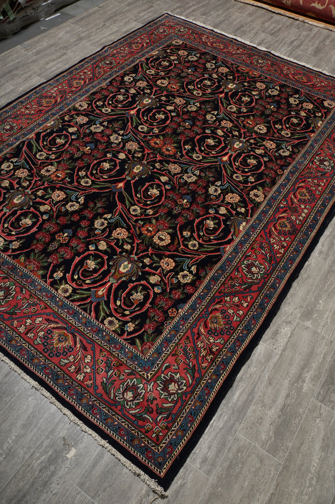 7.3 x 10.4 Midnight Blue Pink Fine Persian Sarouk Rug 72400