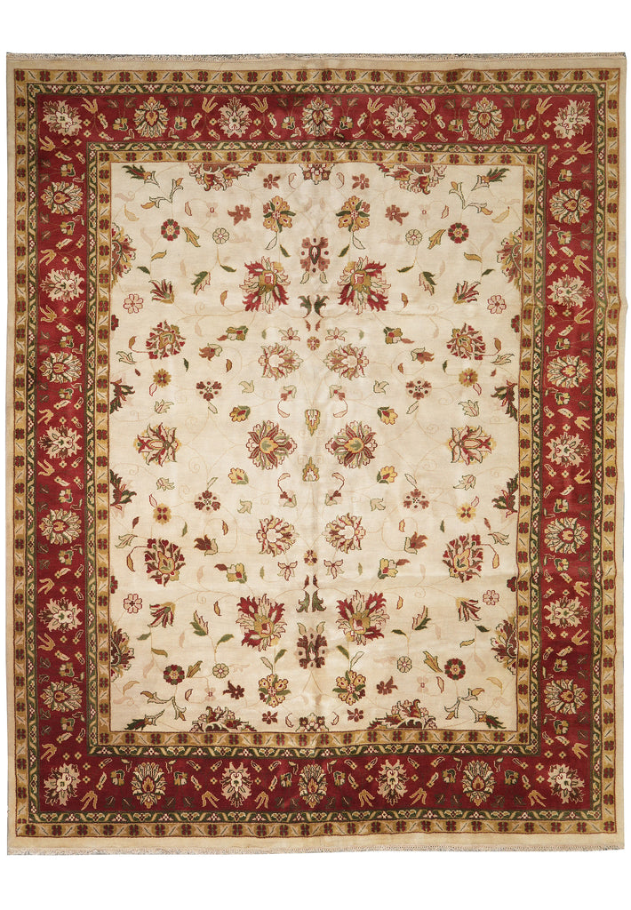 12 x 15 New Handmade Quality Wool Rug Ivory Rust Red