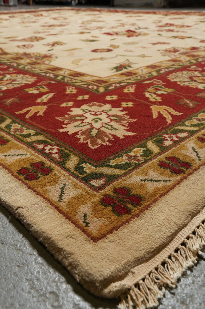 12 x 15 New Handmade Quality Wool Rug Ivory Rust Red #PIX-12880