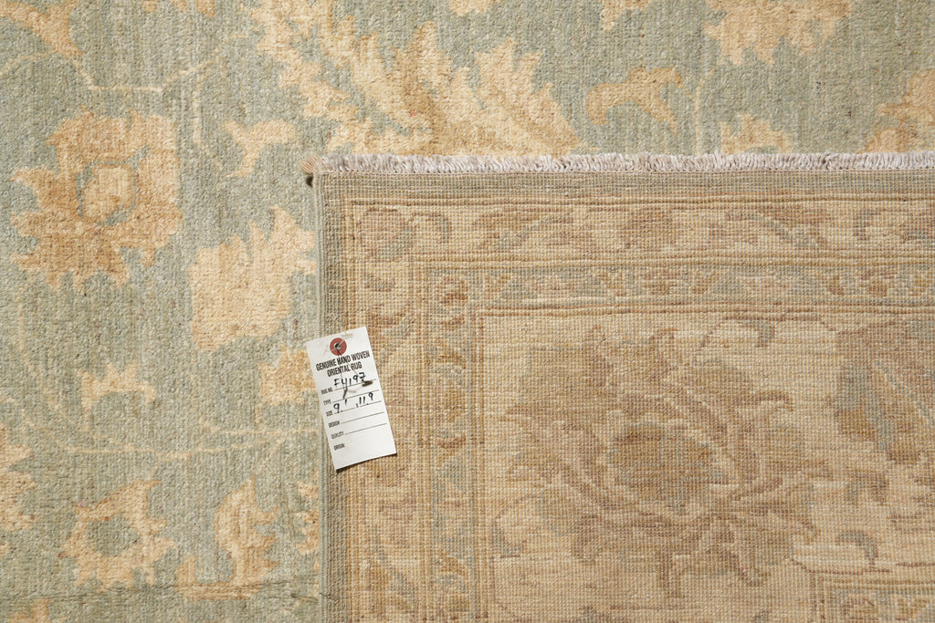 9 x 11.9 Neutral Teal Blue Green Gold New Zigler Chobi Peshawar Rug #F-4197