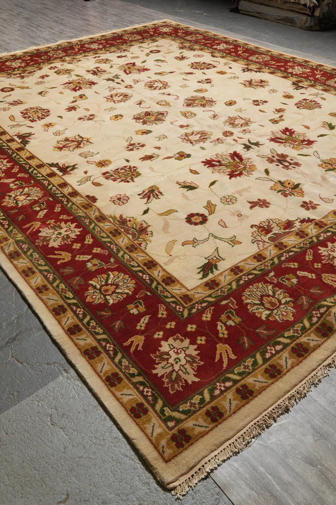 12 x 15 New Handmade Quality Wool Rug Ivory Rust Red #PIX-12880