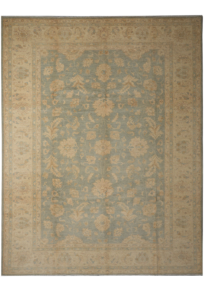 9.1 x 11.9 Neutral Teal Blue Green Gold New Zigler Chobi Peshawar Rug