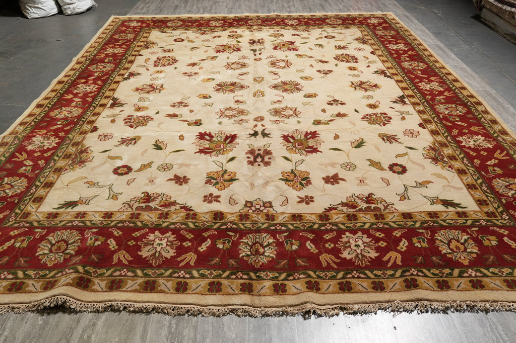 12 x 15 New Handmade Quality Wool Rug Ivory Rust Red #PIX-12880