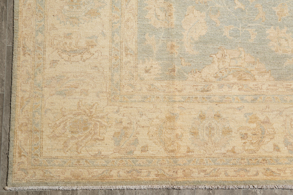 9 x 11.9 Neutral Teal Blue Green Gold New Zigler Chobi Peshawar Rug #F-4197