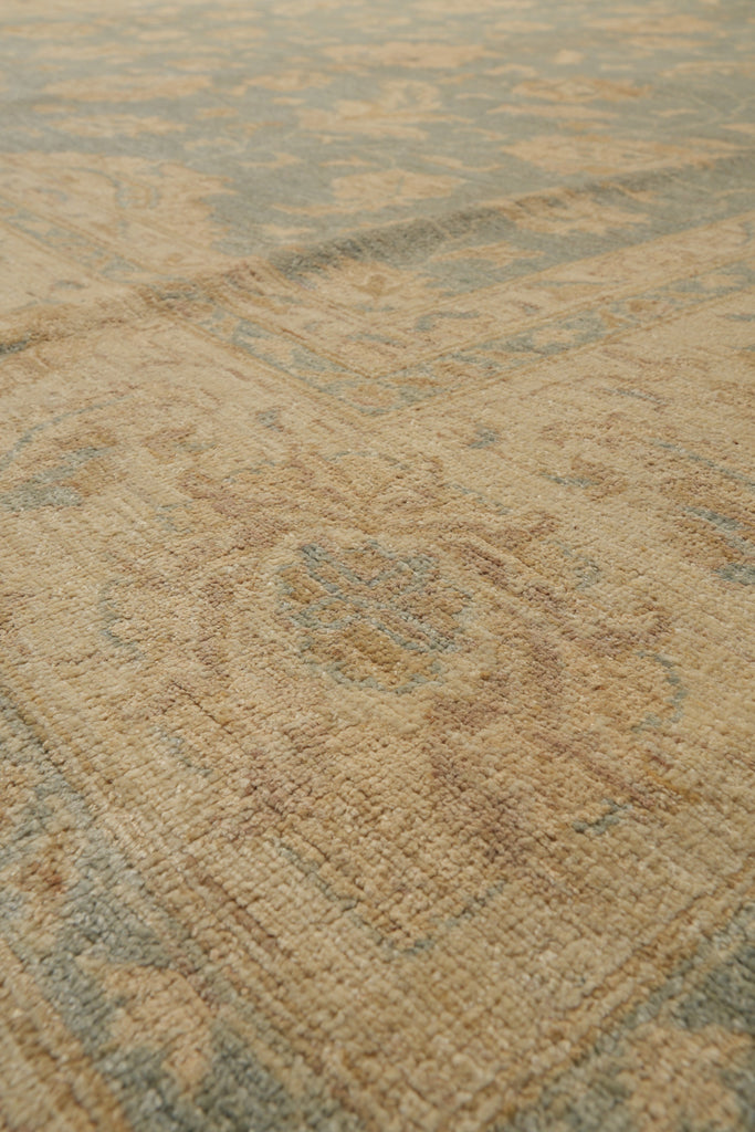 9 x 11.9 Neutral Teal Blue Green Gold New Zigler Chobi Peshawar Rug #F-4197