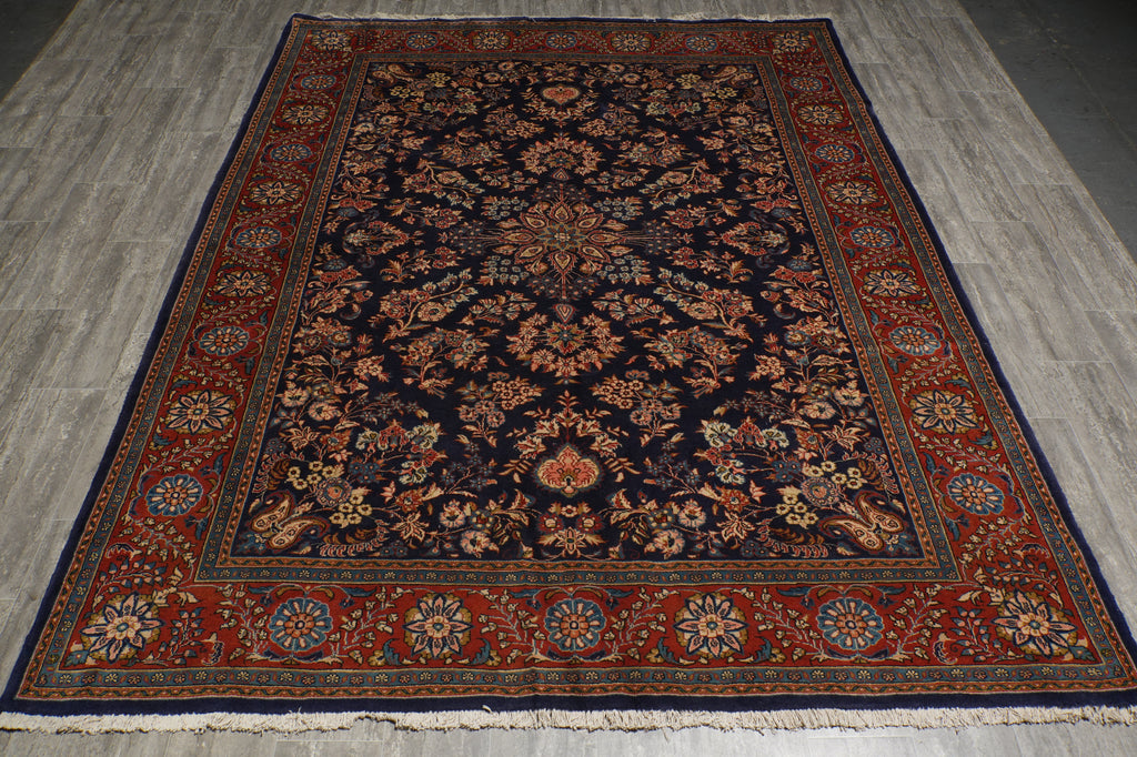 7.3 x 9.5 Dark Blue Fine Quality Persian Sarouk Rug 72321