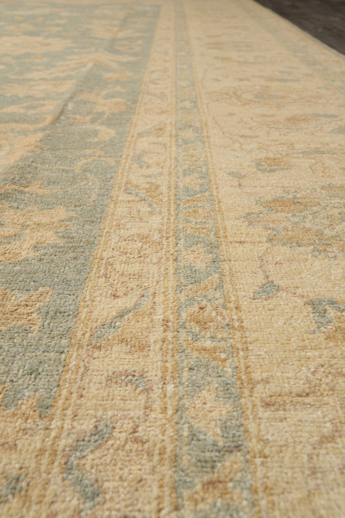 9 x 11.9 Neutral Teal Blue Green Gold New Zigler Chobi Peshawar Rug #F-4197
