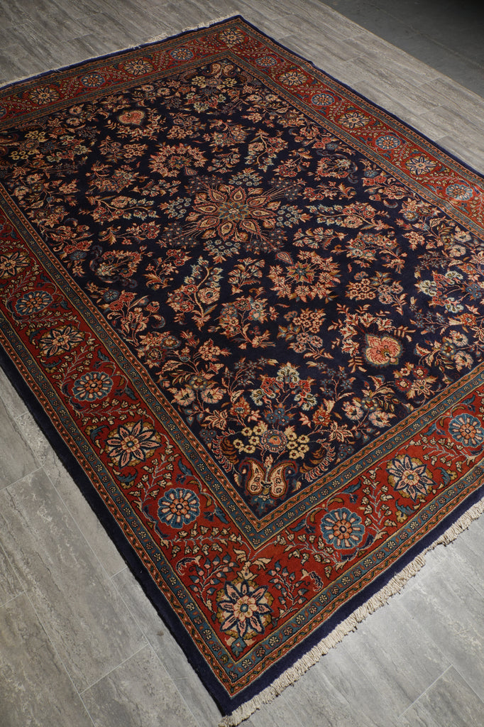 7.3 x 9.5 Dark Blue Fine Quality Persian Sarouk Rug 72321