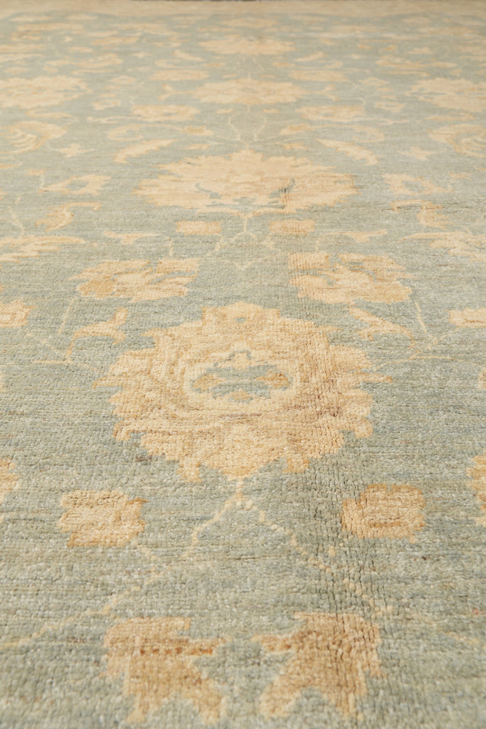9 x 11.9 Neutral Teal Blue Green Gold New Zigler Chobi Peshawar Rug #F-4197