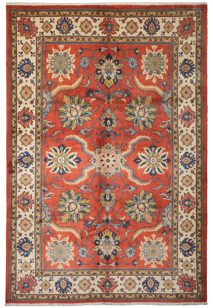 7 x 10.6 Terra Cotta Color Fine Persian Soltanabad Mahal Rug 72423