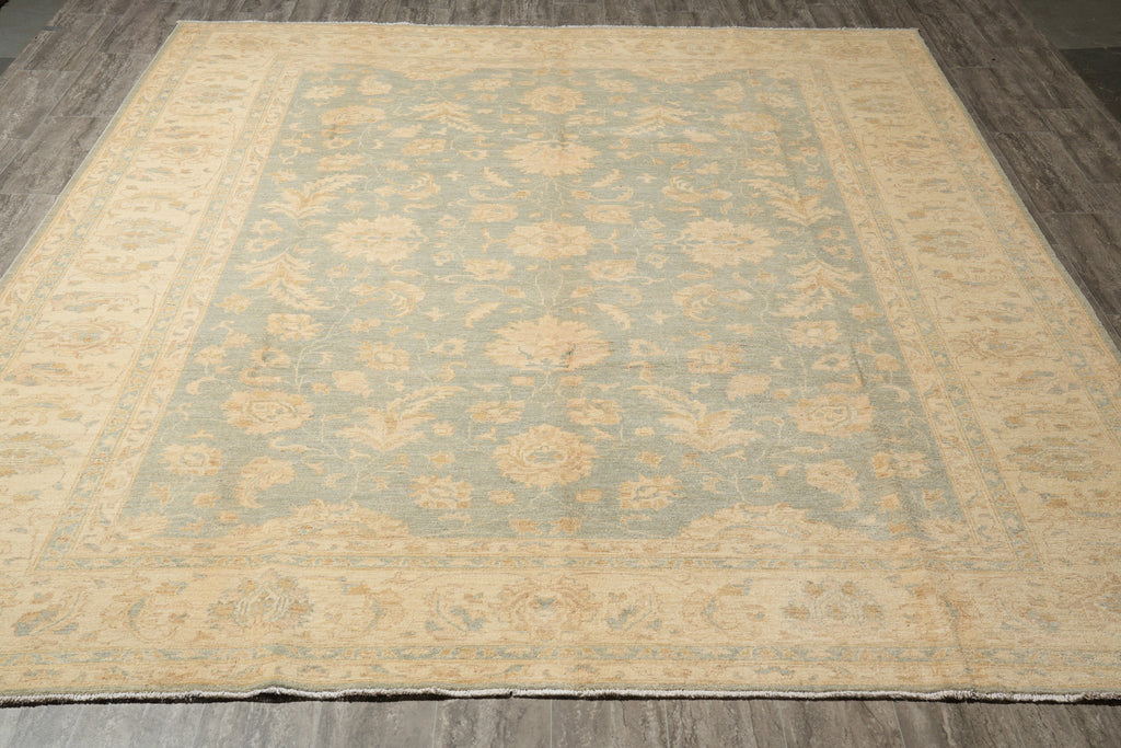 9.1 x 11.9 Neutral Teal Blue Green Gold New Zigler Chobi Peshawar Rug