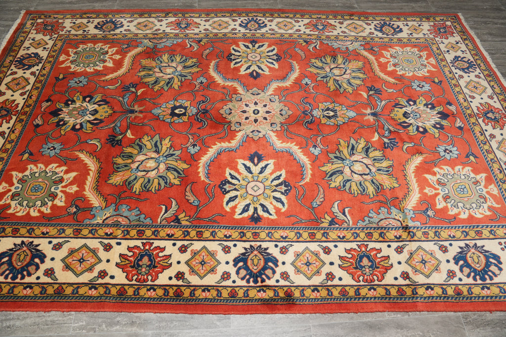 7 x 10.6 Terra Cotta Color Fine Persian Soltanabad Mahal Rug 72423