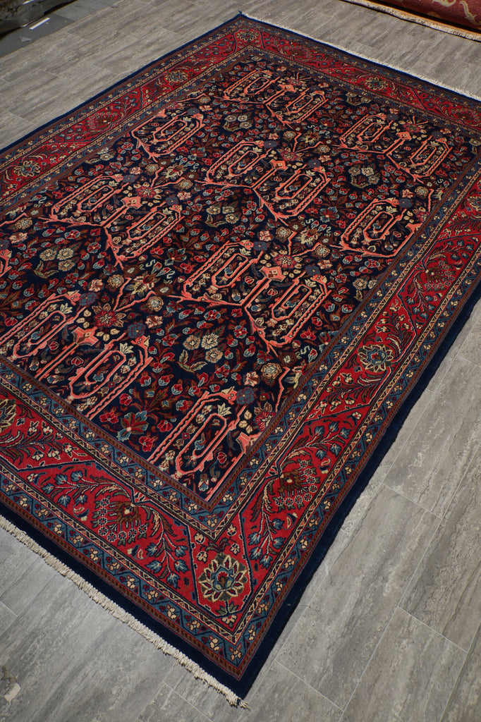 7 x 10 Navy Blue Fine Persian Sarouk Bijar Rug 72326
