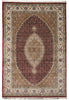 Load image into Gallery viewer, A traditional oriental area rug with an intricate floral pattern, featuring a large central oval medallion in deep red-brown, surrounded by beige and cream borders.