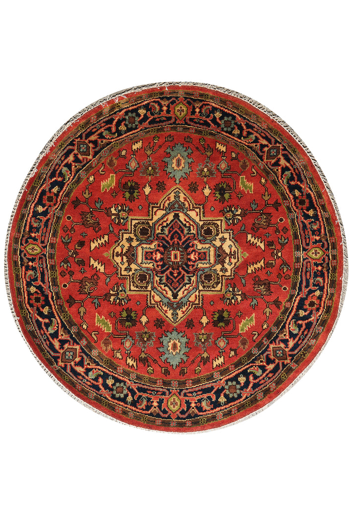 6 x 6 Round New Heriz Handmade India Rug