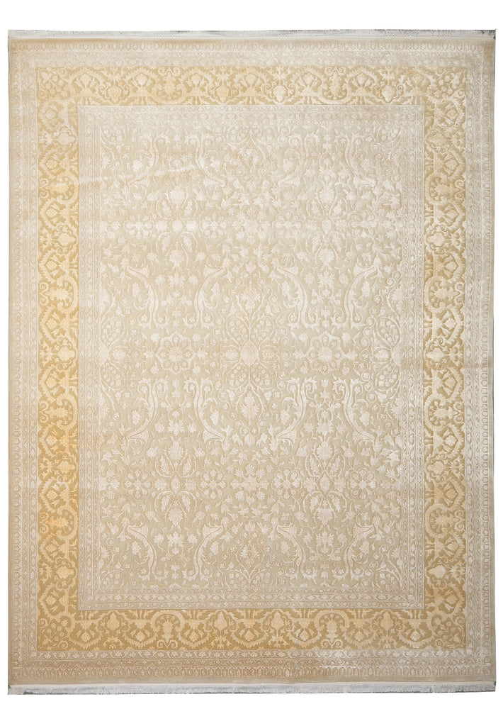 9 x 11.6 Fine Quality Wool and Silk Transitional Hand-Knotted Rug #B-72516