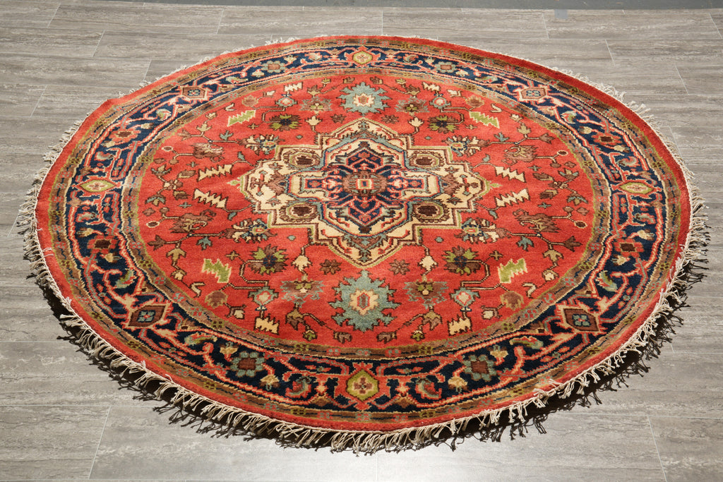 6 x 6 Round New Heriz Handmade India Rug
