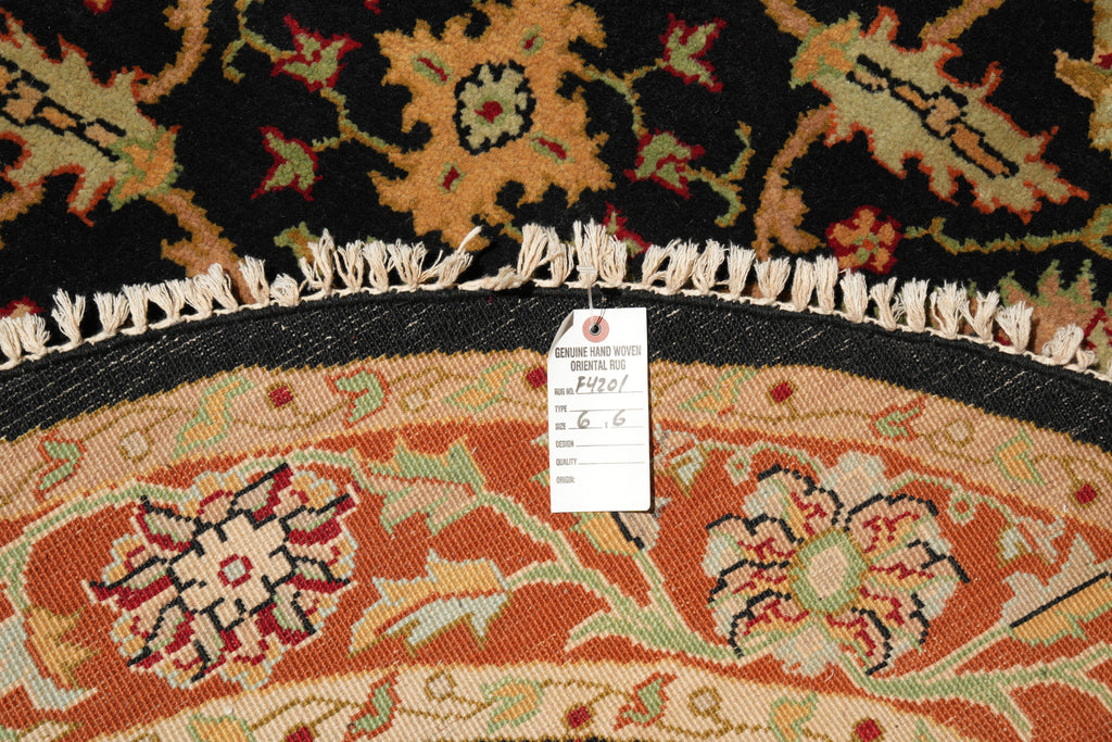 6 x 6 Round Handmade Jaipur Rug Black Coral #F-4201
