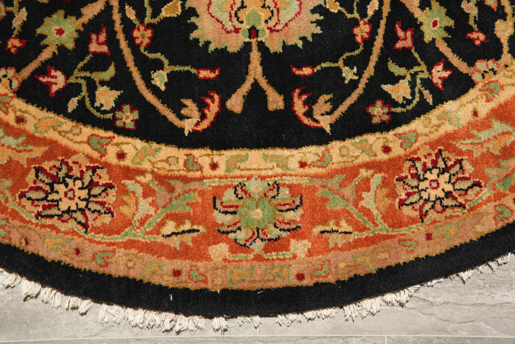 6 x 6 Round Handmade Jaipur Rug Black Coral #F-4201