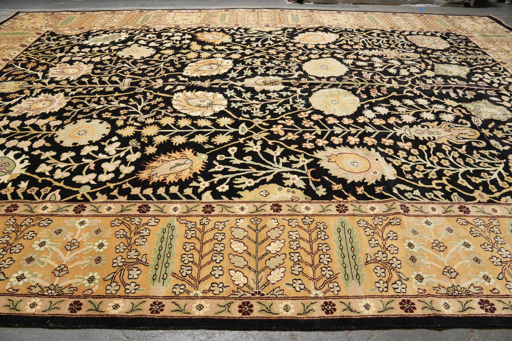 14 x 20.2 Large Hand-Knotted Chobi Peshawar Zigler Rug Black