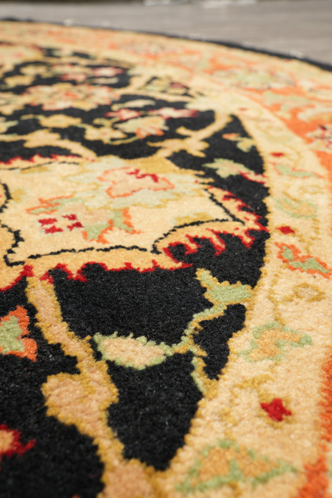 6 x 6 Round Handmade Jaipur Rug Black Coral #F-4201