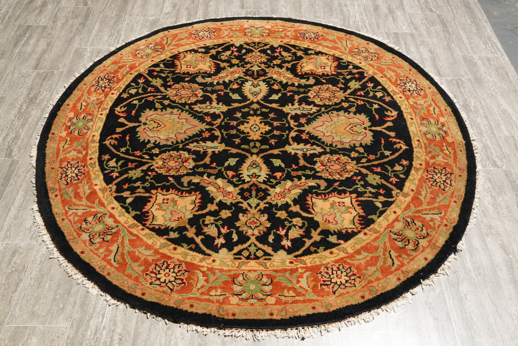 6 x 6 Round Handmade Jaipur Rug Black Coral 
