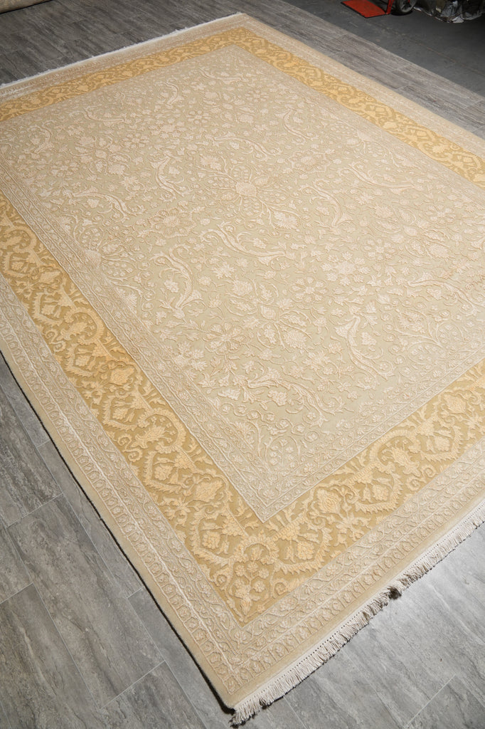 9 x 11.6 Fine Quality Wool and Silk Transitional Hand-Knotted Rug #B-72516
