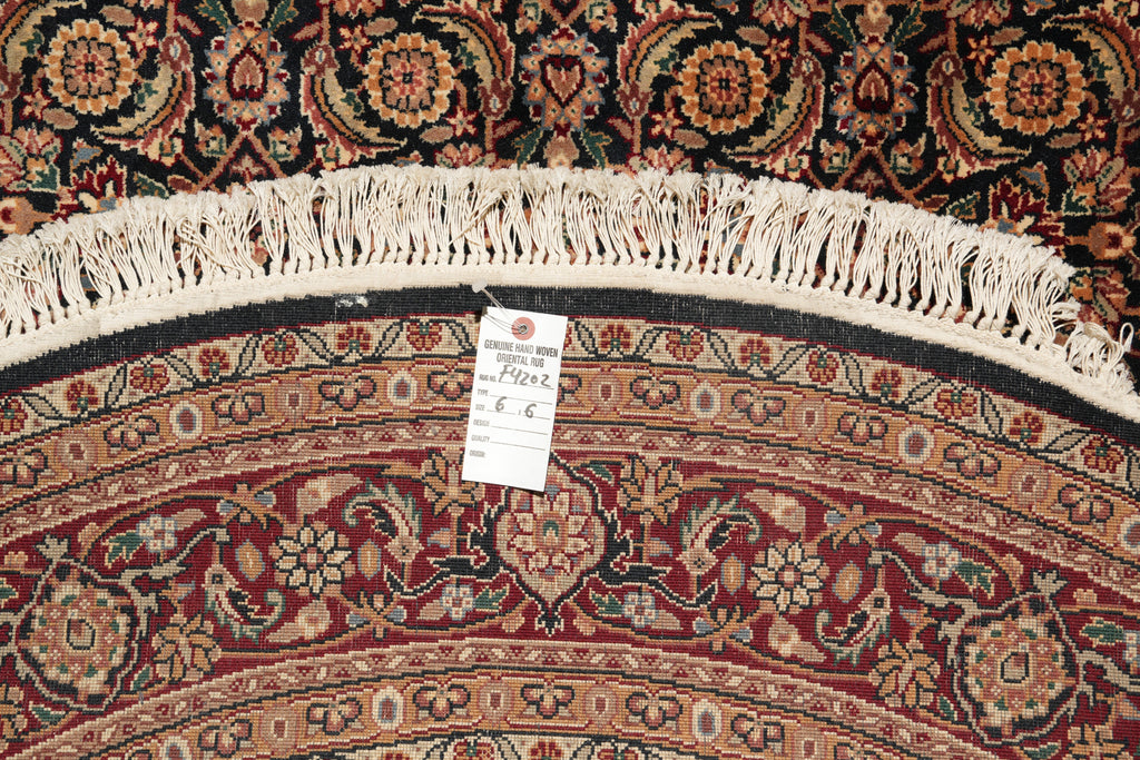 6 x 6 Round Wool and Silk Quality Handmade Mahi Herati Tabriz Rug #F-4202